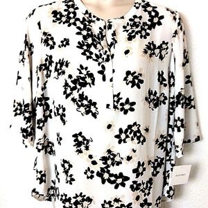 NWT Ellen Tracy Tunic Size 1X White Multi Floral
